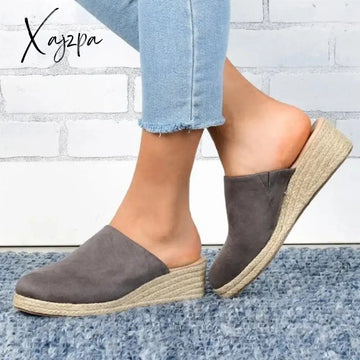 Xajzpa - Ladies Mules Wedges Fashion Suede Closed Toe Sandals Slip On Backless Heeled Shoes For
